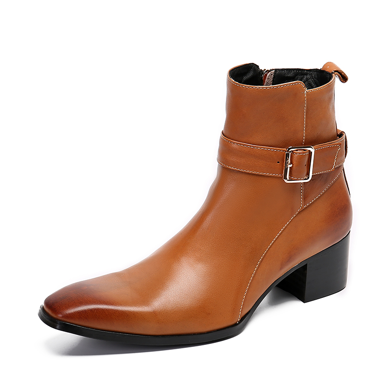 Men Formal Wear With Boots - Winter bruine gesp puntige heren enkellaarsjes