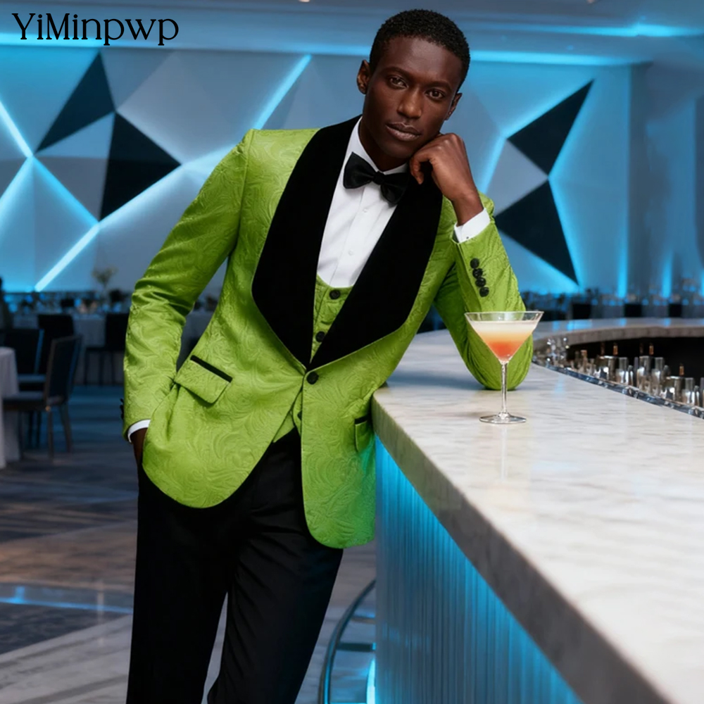 Men Formal Wear Modern - YiMinpwp Groene Jacquard Mannen Pak Single